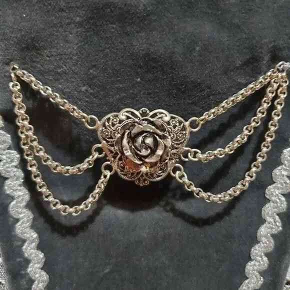 Vintage Rose Dirndl Metallic Floral Paisley Sleeveless Maxi Dress Gown Bridgeton